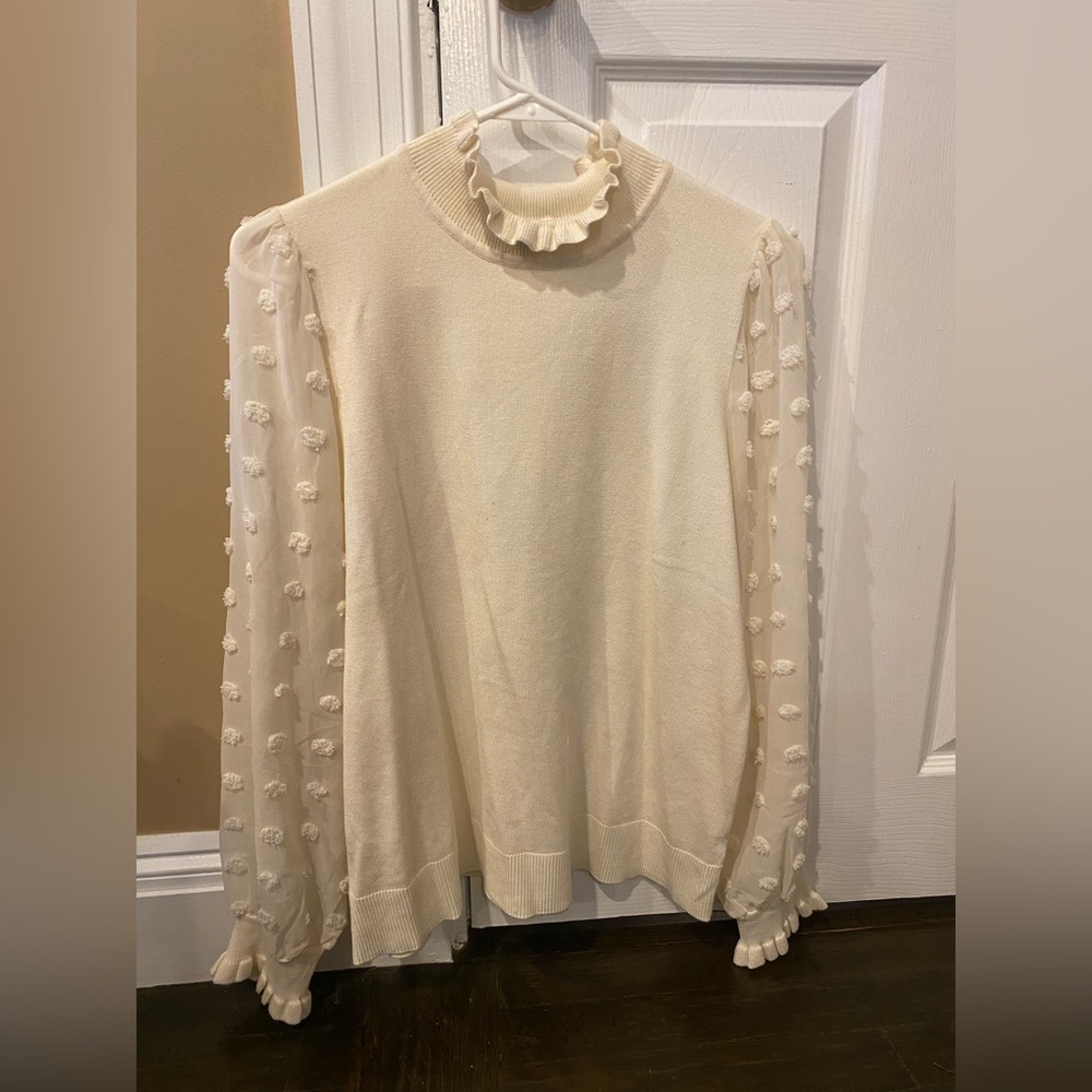 Cream sweater, mesh sleeves